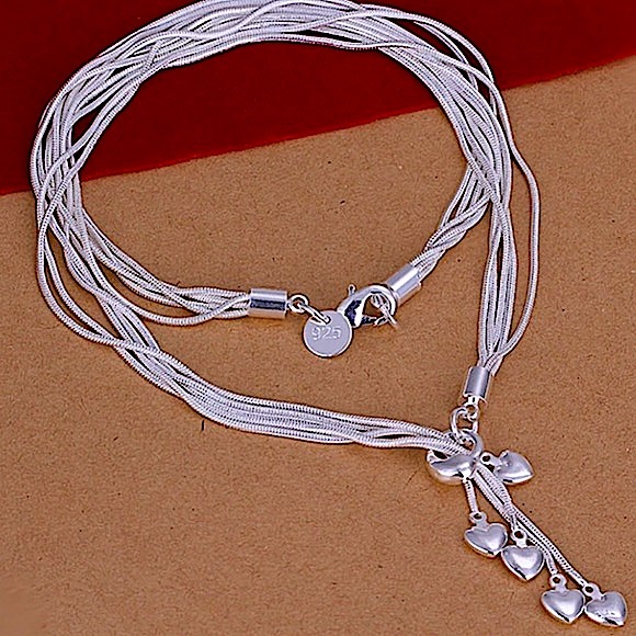Heart Sterling Silver Tassel Charm Necklace Matching Bracelet Earrings Set - Picture 4 of 9